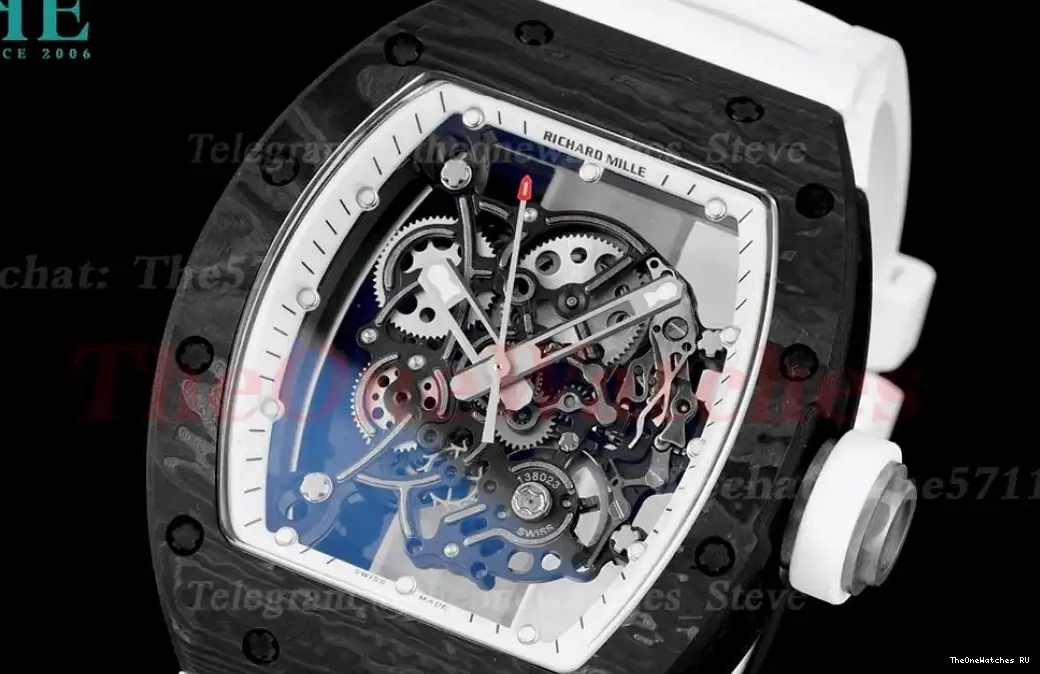 White RMUL2 On RM055 Rubber BBRF Dial NTPT Real Strap Skeleton White V2 0407